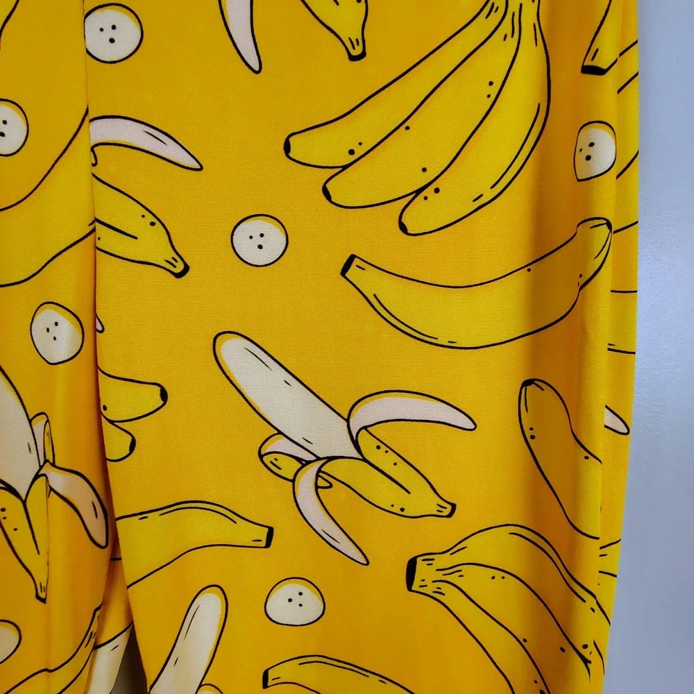 Womens SZ S Banana Print Flare Pants Yellow Fruit Kitsch Festival Bell Bottoms